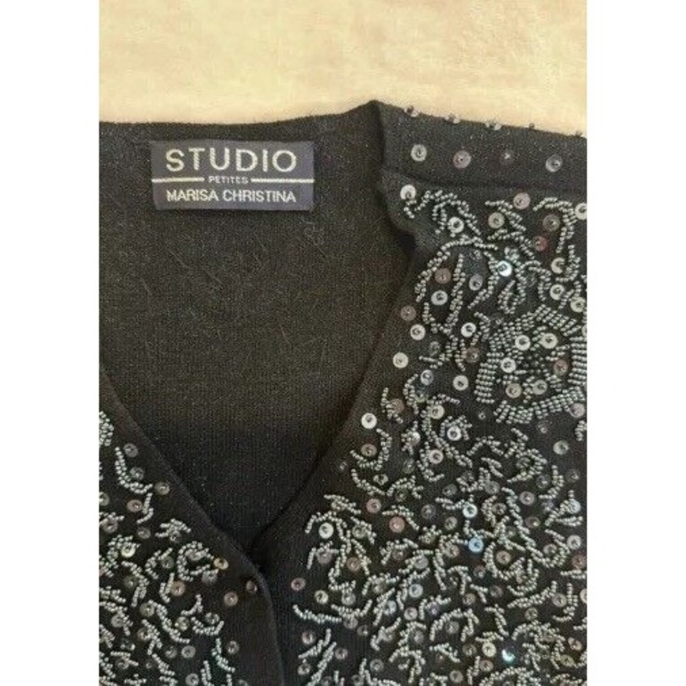 Vintage V Neck Sleeveless Sequins Buttoned Vest Wool Blend Old Money Sz M Y2K - Picture 5 of 9